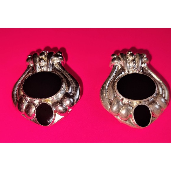 Pendant Set Silver Tone Faux Black Onyx Jewelry Retro Pair Necklace Gift Unique - Picture 4 of 15